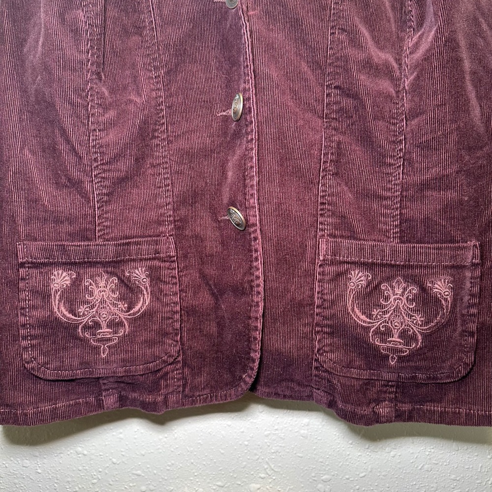 VTG Venezia Womens L/XL Corduroy Button Blazer Burgundy Plum Embroidered Y2K - Picture 2 of 7